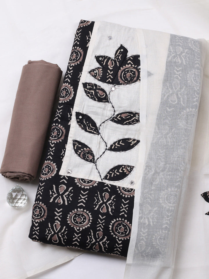 Printed Cotton Blend Unstitched Suit With Pant &amp; Dupatta