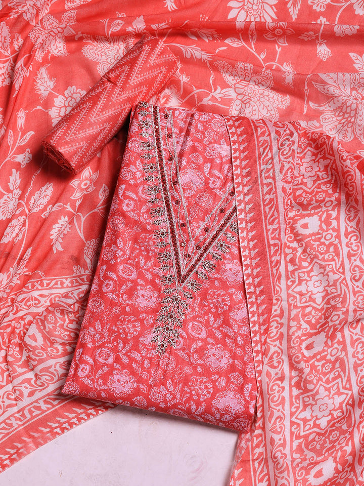 Printed Cotton Blend Unstitched Suit With Dupatta