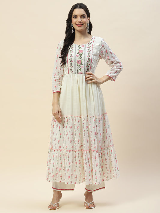 Yoke Embroidered Cotton Anarkali Kurta