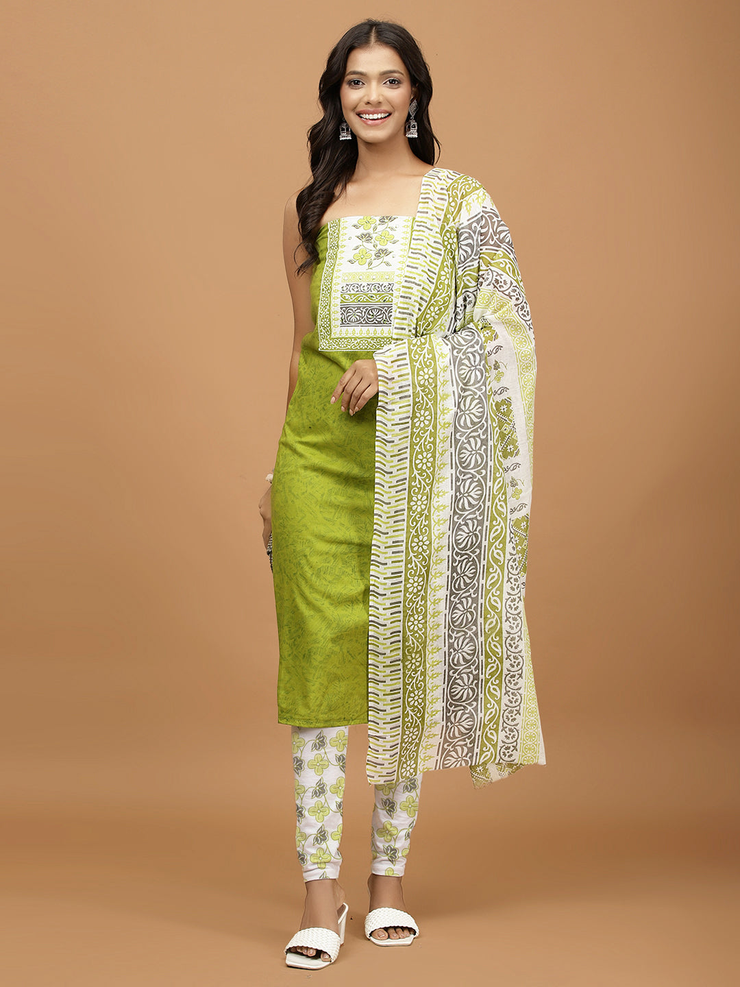 Neck Embroidered Cotton Blend Unstitched Suit With Dupatta