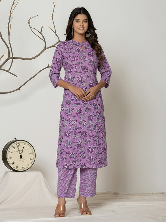 Printed Cotton Blend Kurta With Pants