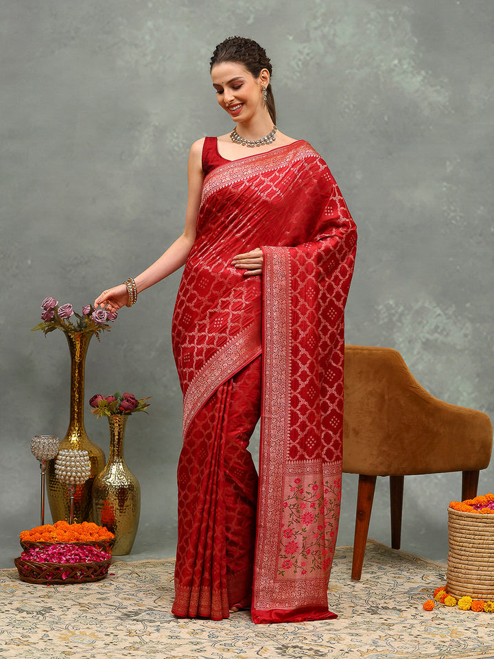 Zari Border Booti Art Silk Woven Saree