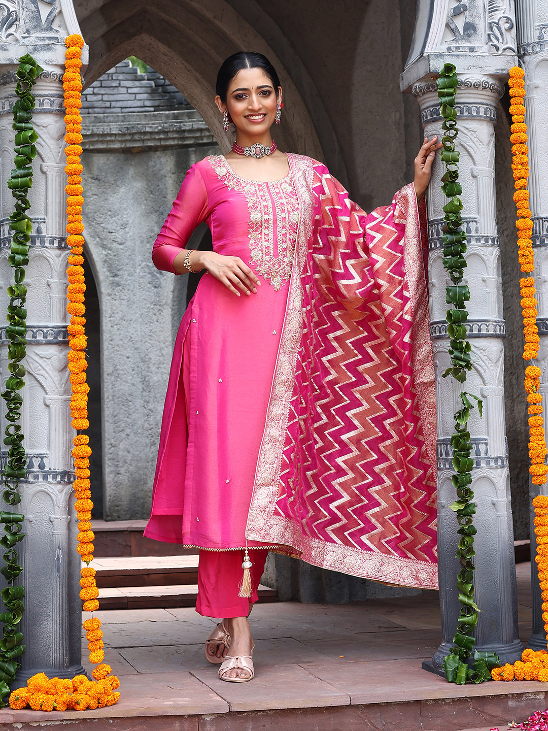 Neck Embroidery Handloom Unstitched Suit With Dupatta