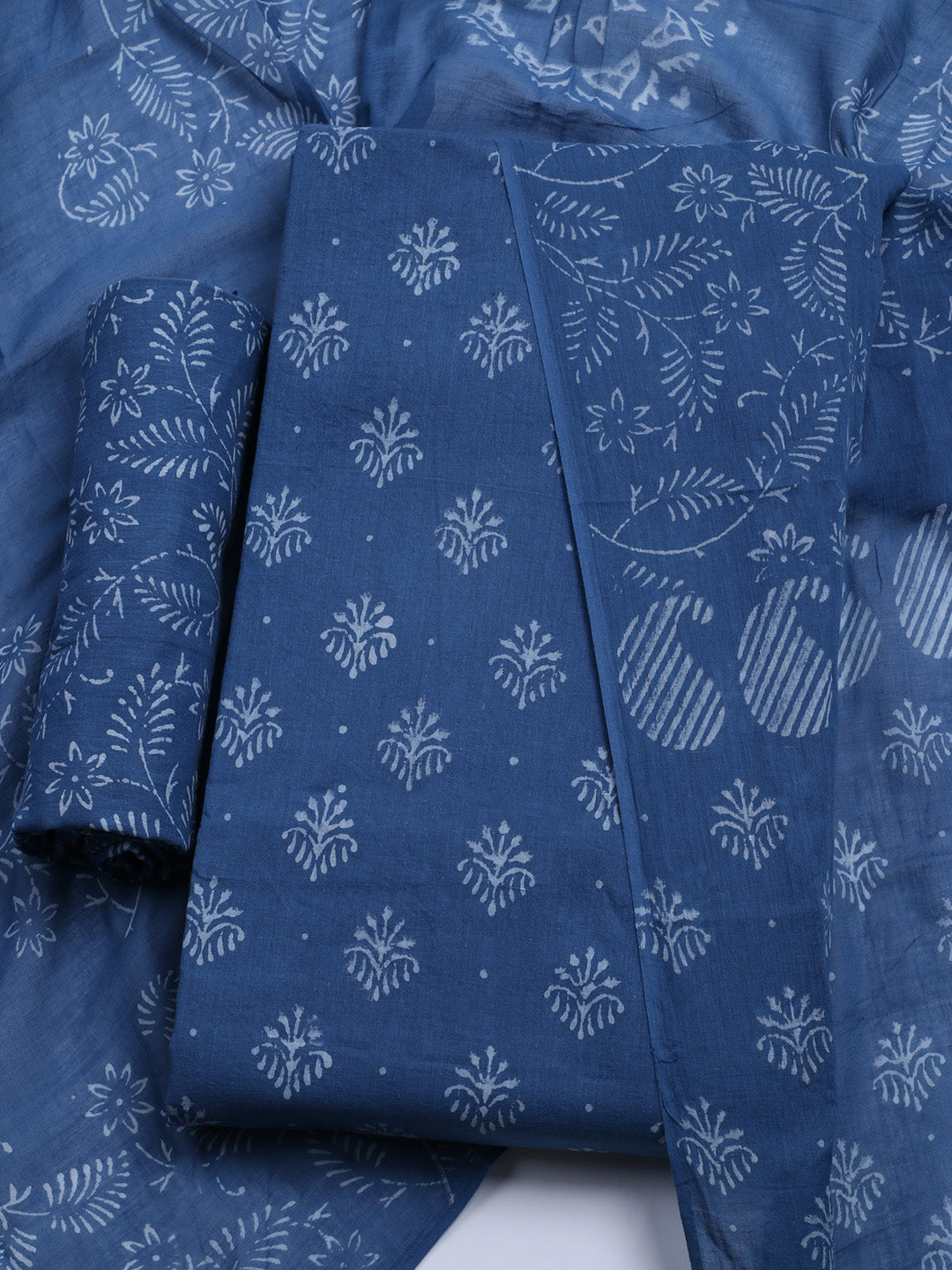 Printed Cotton Blend Unstitched Kurta With Pant &amp; Dupatta