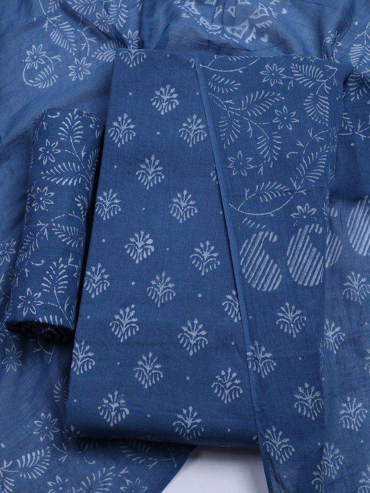 Printed Cotton Blend Unstitched Kurta With Pant &amp; Dupatta