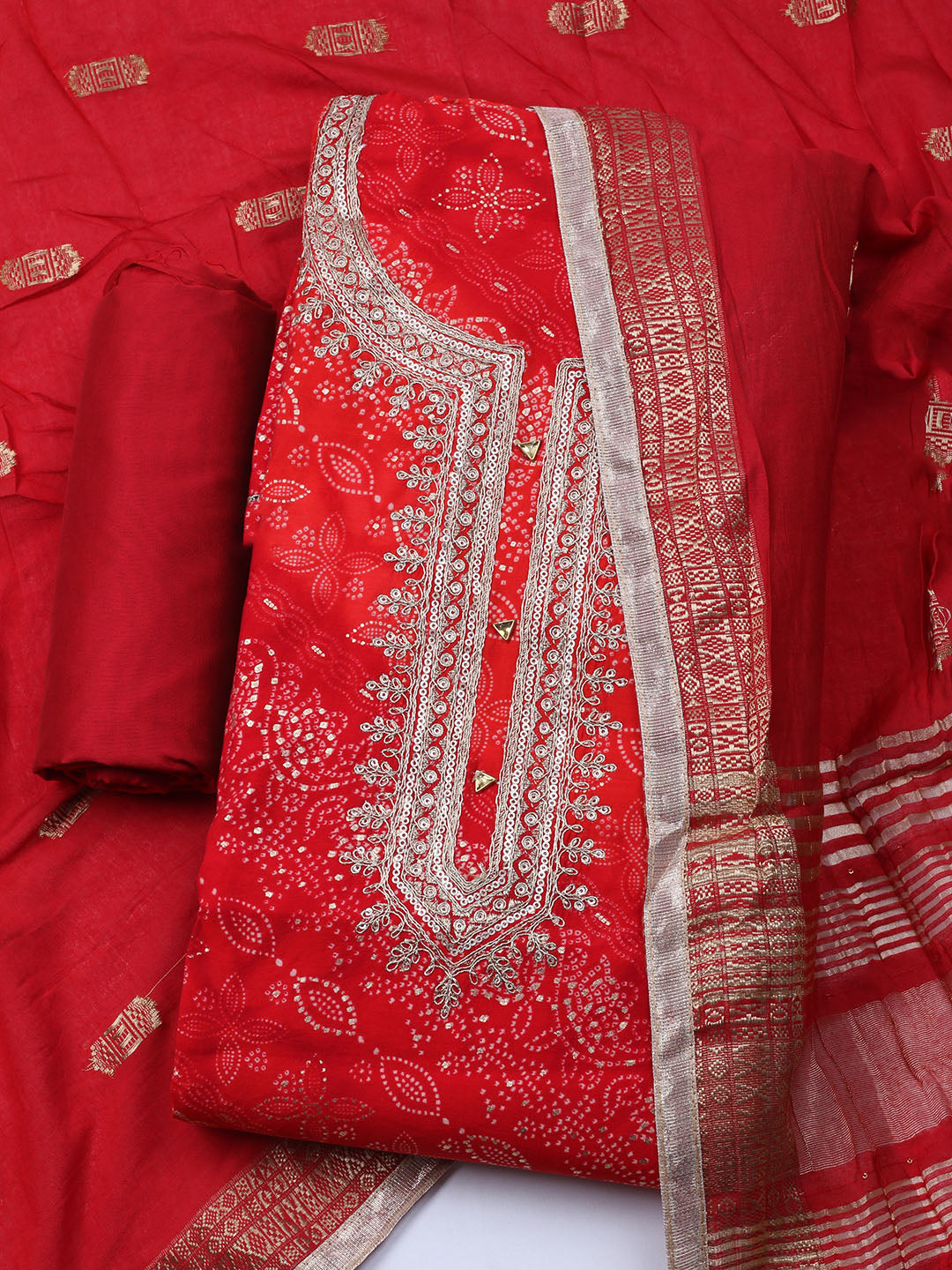 Neck Embroidered Cotton Blend Unstitched Suit With Dupatta