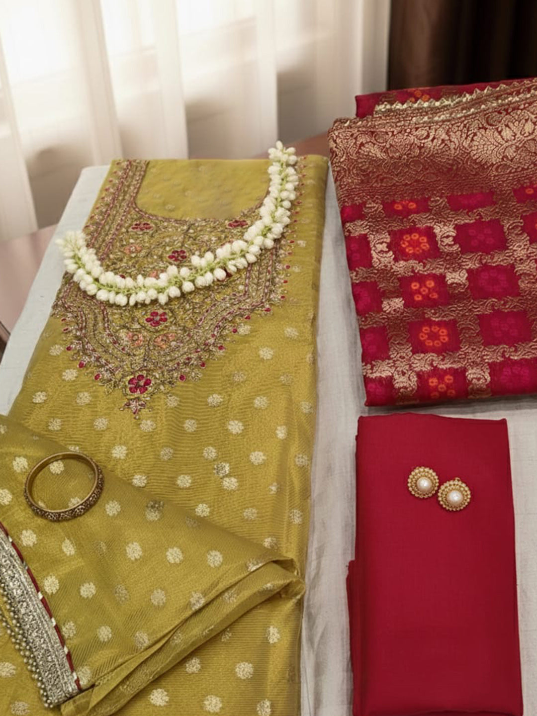 Embroidered Chanderi Unstitched Suit With Pant &amp; Dupatta