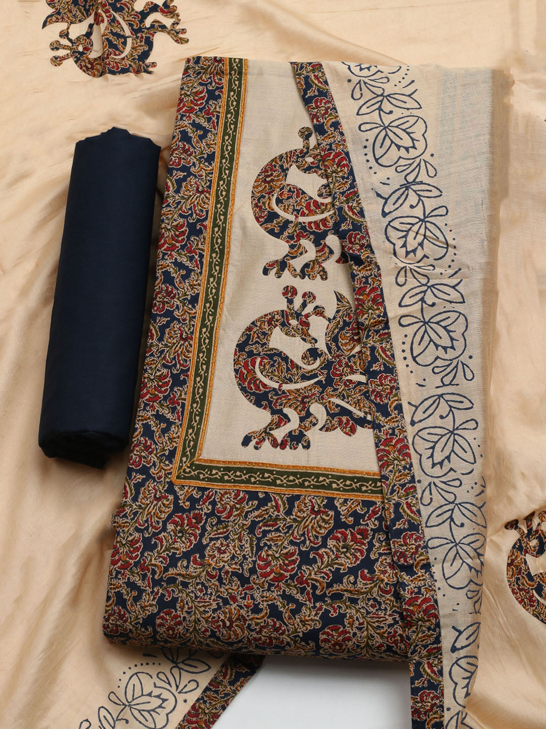Printed Cotton Blend Unstitched Kurta With Pant &amp; Dupatta