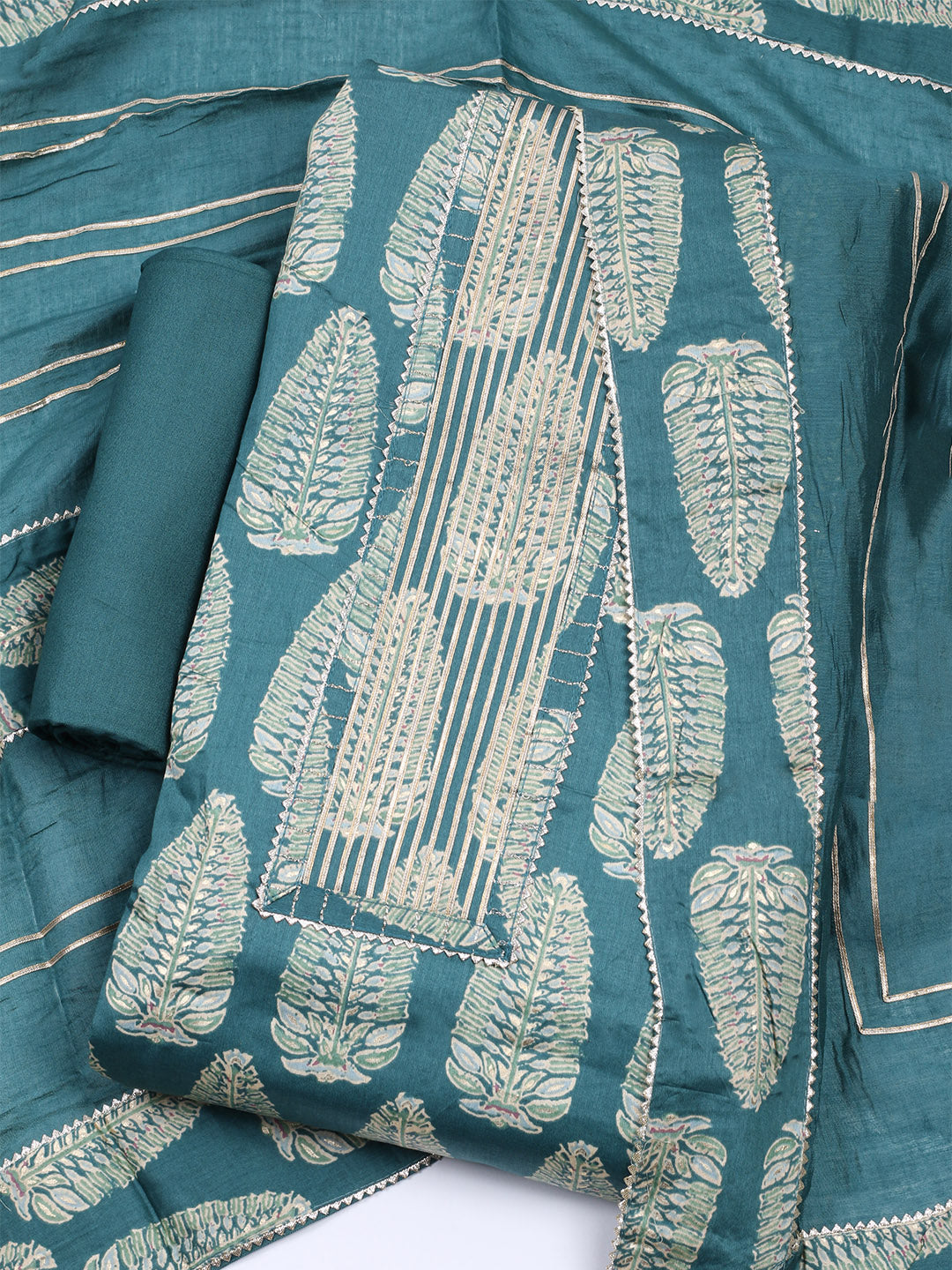 Neck Patti Cotton Blend Unstitched Suit With Dupatta