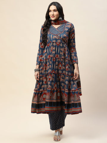 Floral Printed Anarkali Kurta With Pants & Dupatta