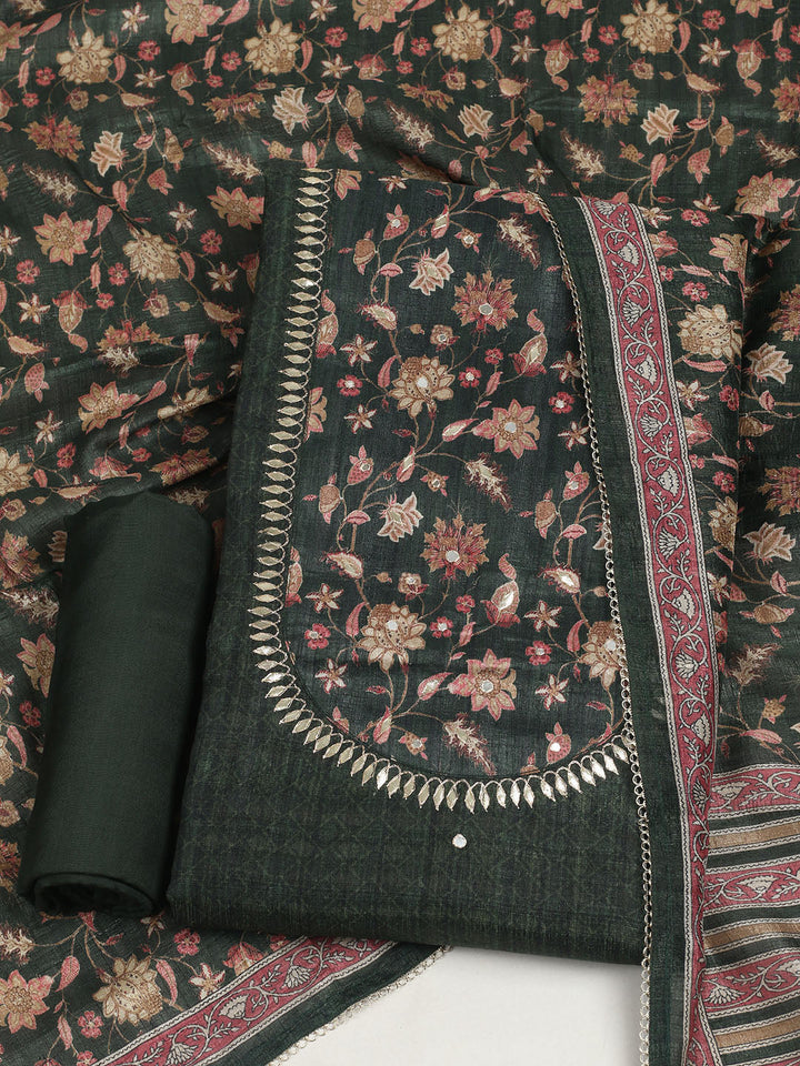 Embroidered Tussar Unstitched Suit With Dupatta