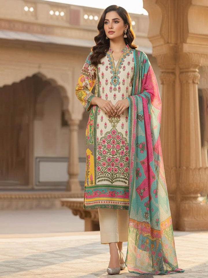 Printed Cotton Kurta With Pant &amp; Dupatta