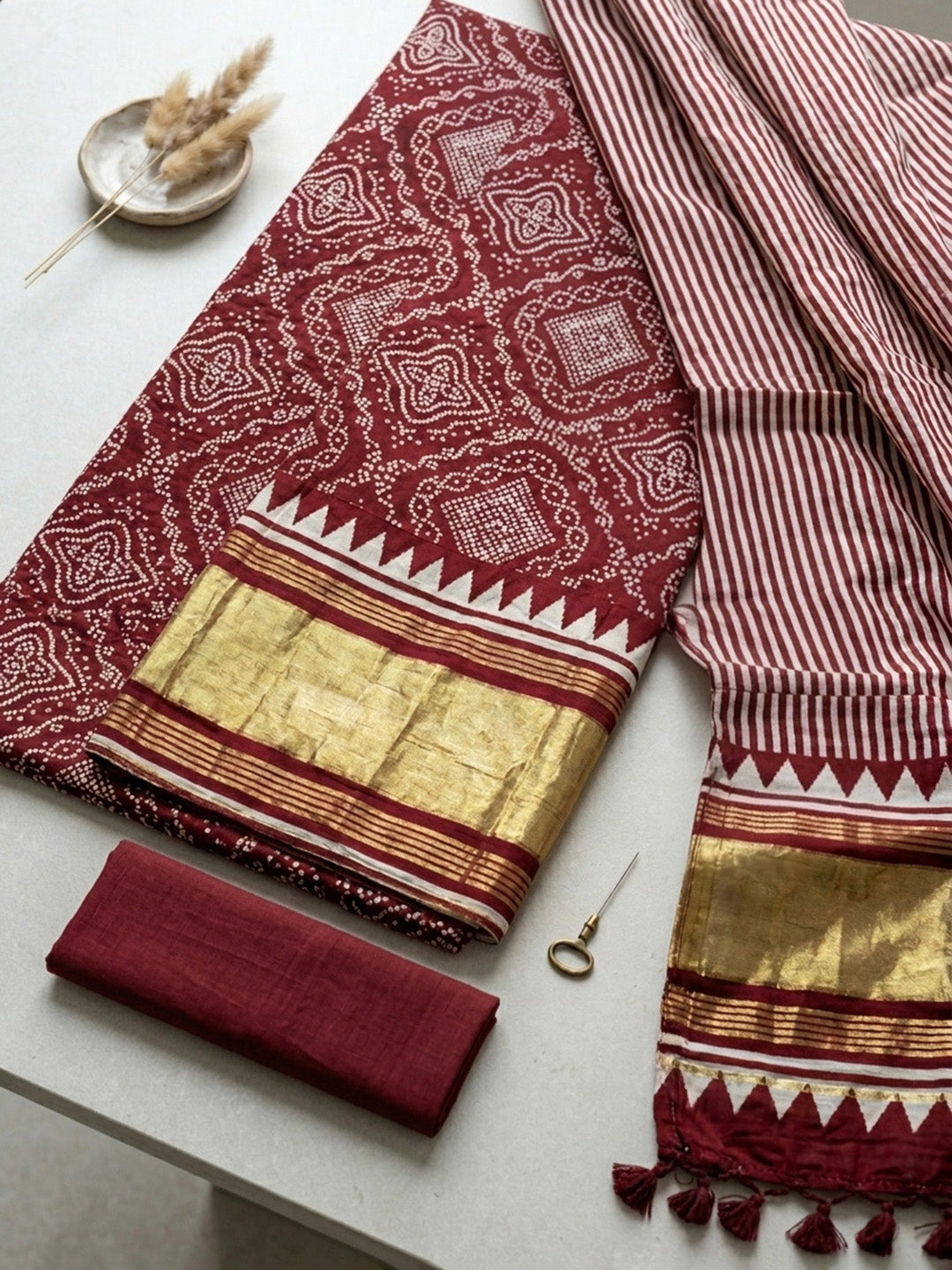 Embroidered Art Silk Unstitched Suit With Pant &amp; Dupatta