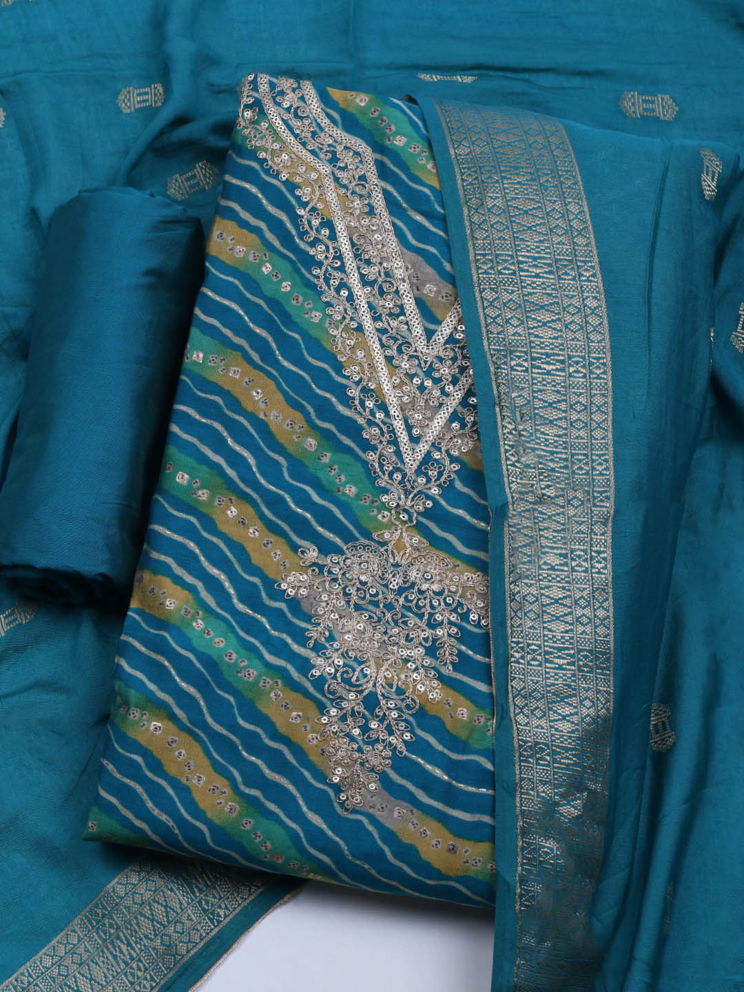 Neck Embroidered Cotton Blend Unstitched Suit With Dupatta