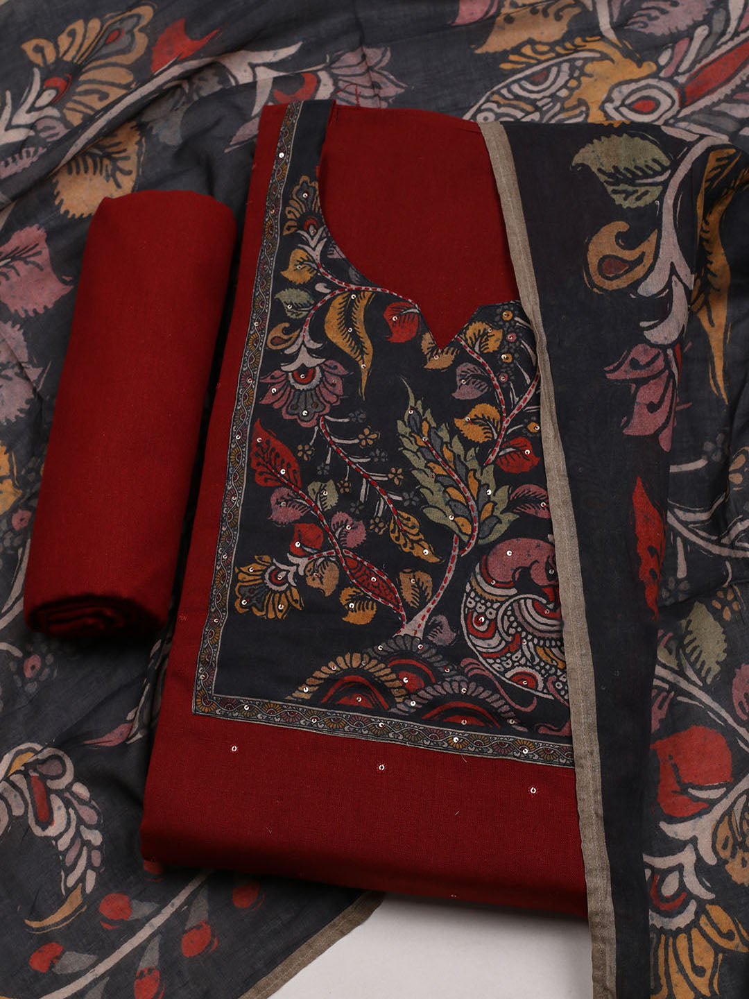 Printed Cotton Blend Unstitched Suit With Dupatta