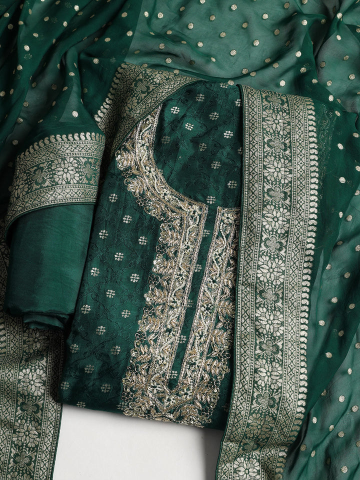 Neck Embroidered Chanderi Unstitched Suit With Dupatta