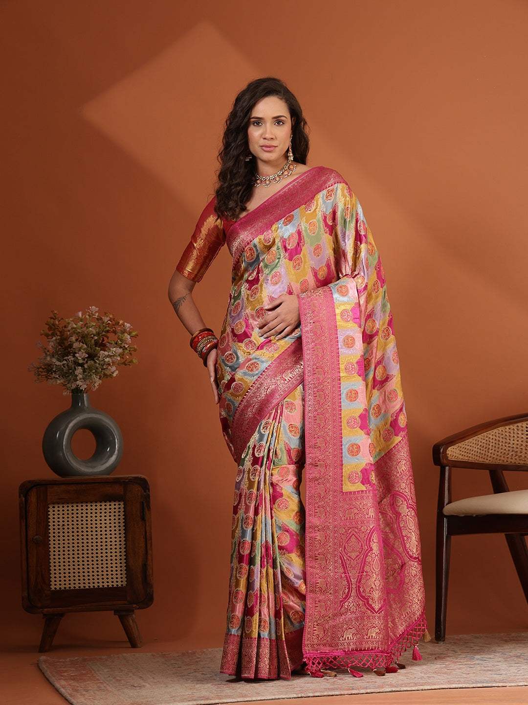 Woven Design Satin Saree
