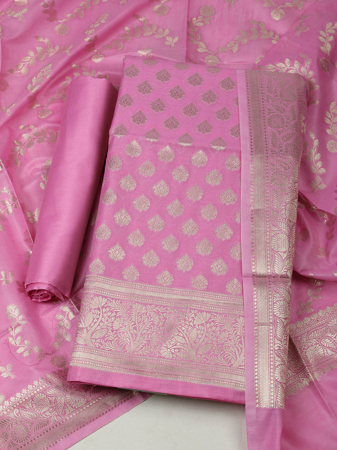 Woven Design Chanderi Unstitched Suit With Pant &amp; Dupatta