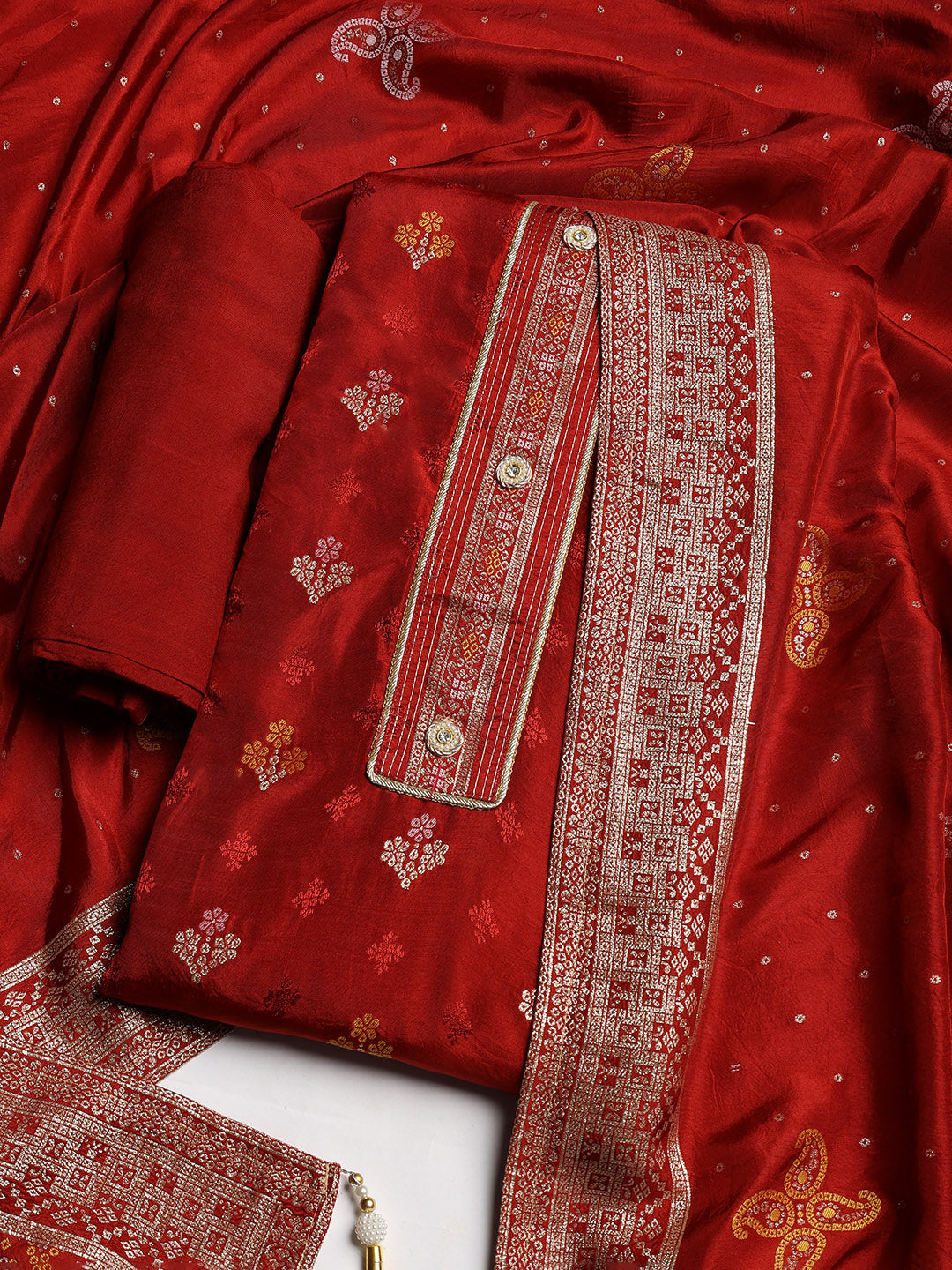 Embroidered Chanderi Unstitched Suit With Dupatta