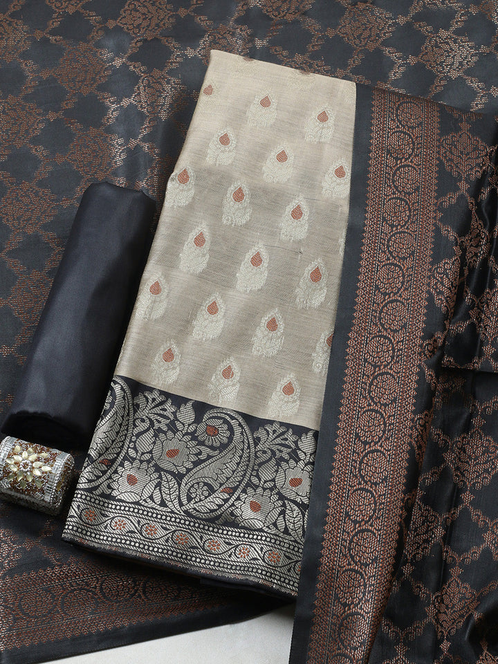 Woven Design Chanderi Unstitched Suit With Pant &amp; Dupatta