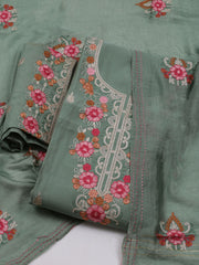 Neck Embroidered Chanderi Unstitched Suit With Dupatta