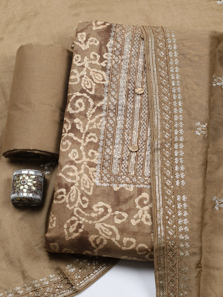 Embroidered Cotton Unstitched Suit With Pant &amp; Dupatta