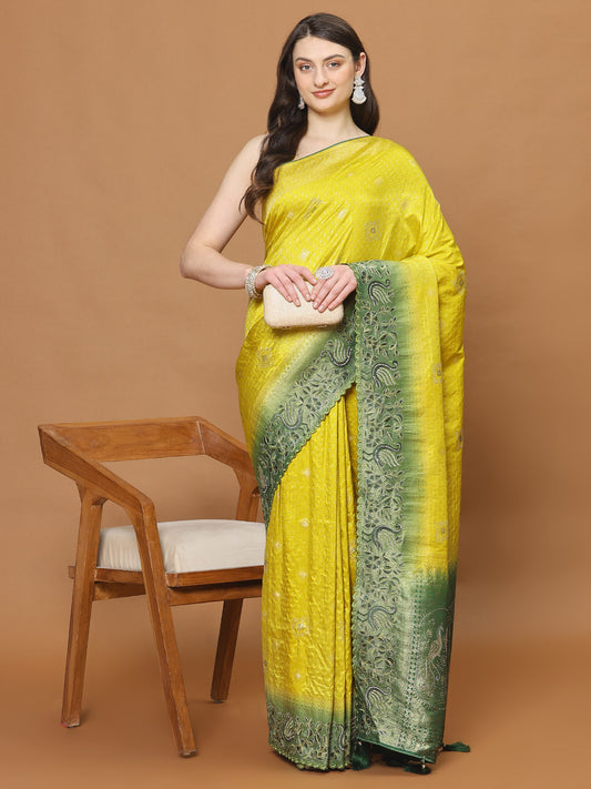 Zari Border Booti Art Silk Woven Saree