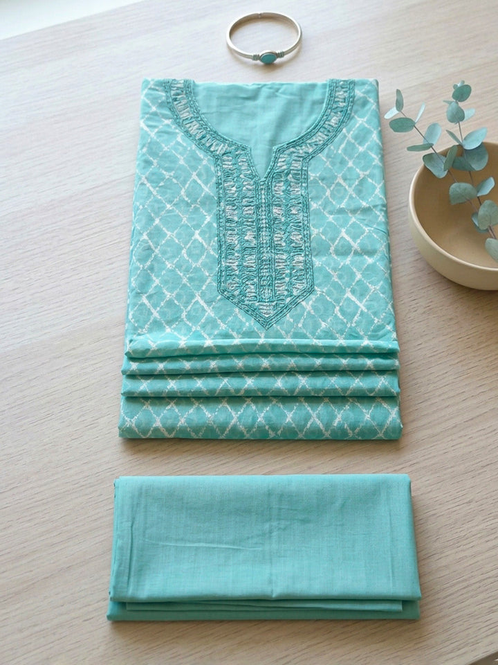 Embroidered Cotton Blend Unstitched Suit With Pant &amp; Dupatta
