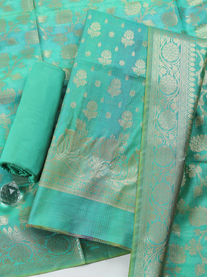 Woven Design Chanderi Unstitched Suit With Pant &amp; Dupatta