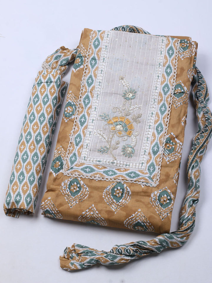 Embroidered Cotton Blend Unstitched Suit With Dupatta