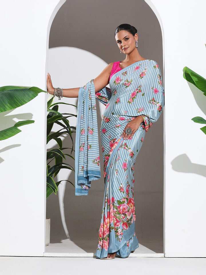 Floral Printed Crepe Saree