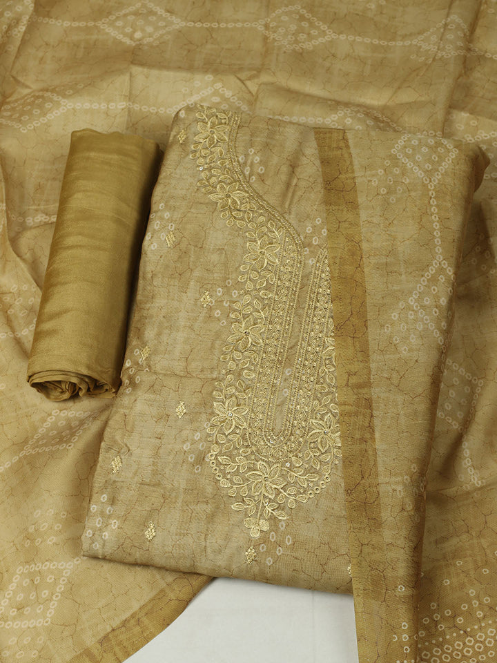 Printed Chanderi Unstitched Suit With Pant &amp; Dupatta