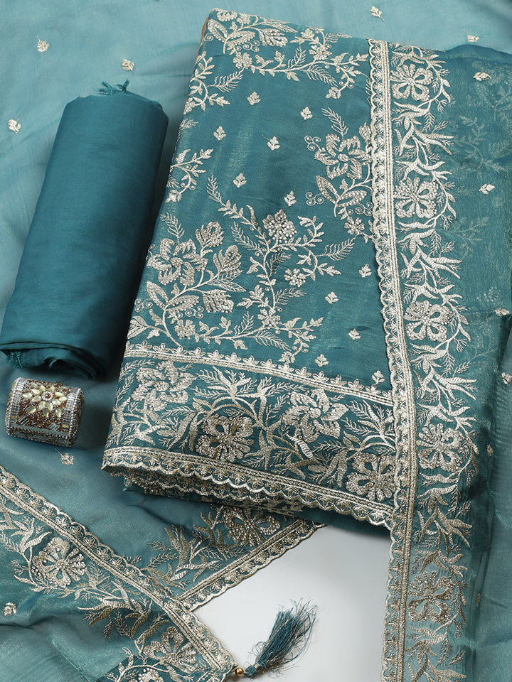 Embroidered Tissue Unstitched Suit With Pant &amp; Dupatta