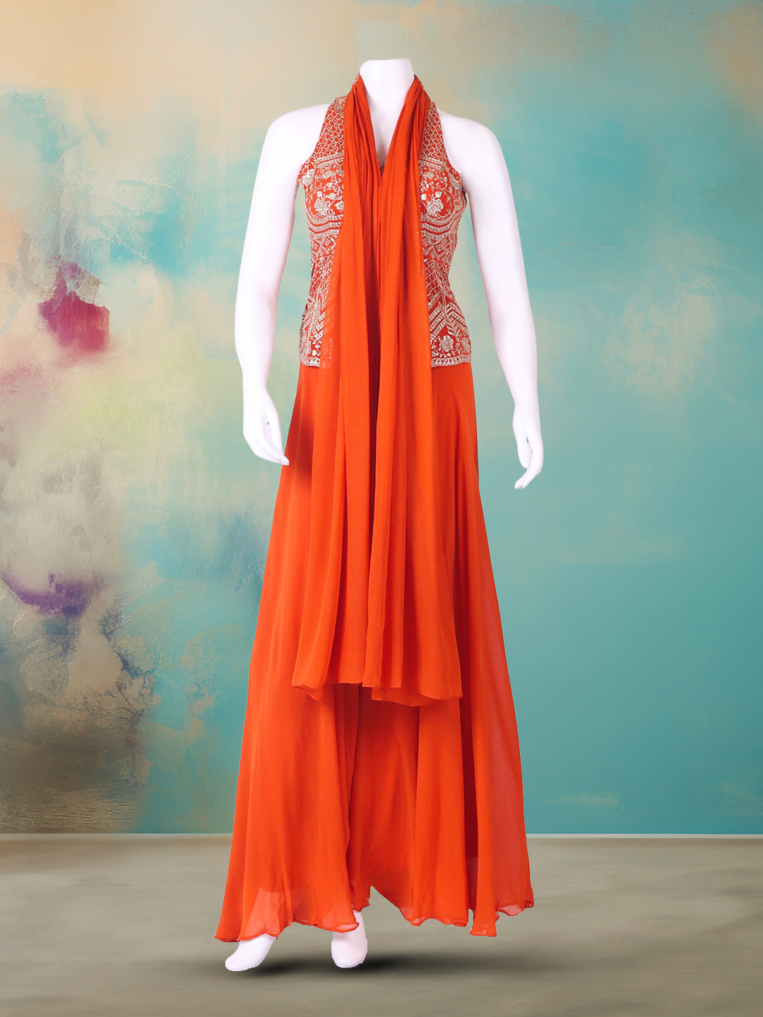 Embroidered Georgette Kurta With Pant &amp; Dupatta