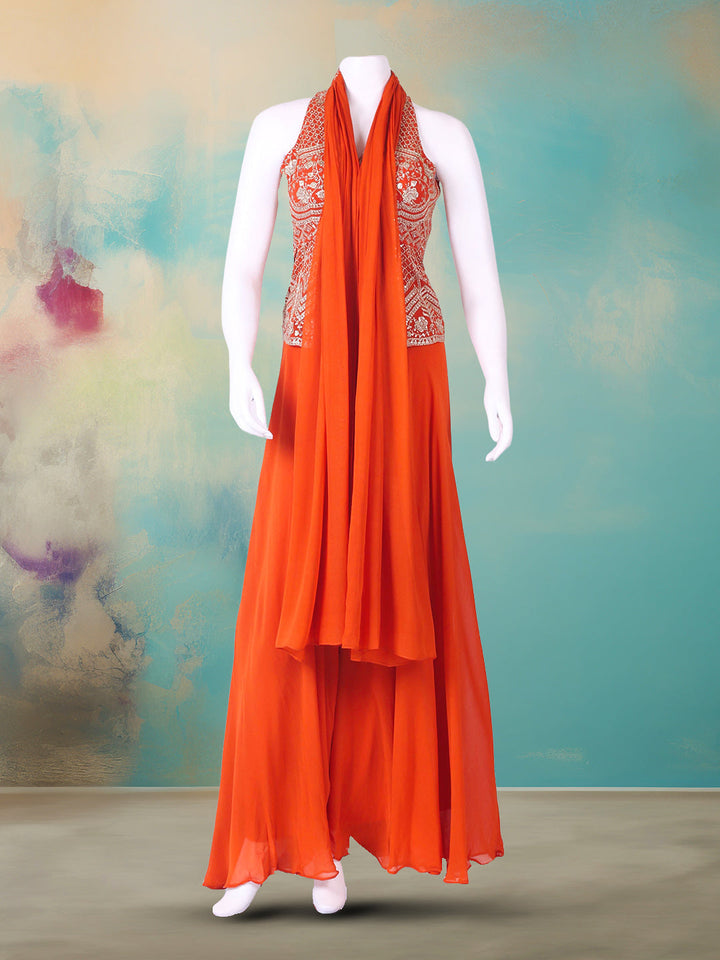 Embroidered Georgette Kurta With Pant &amp; Dupatta