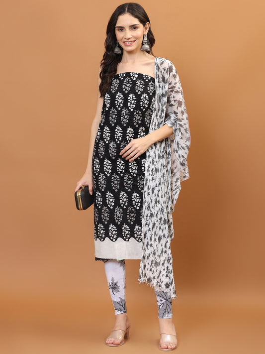 Printed Cotton Unstitched Suit Piece With Dupatta