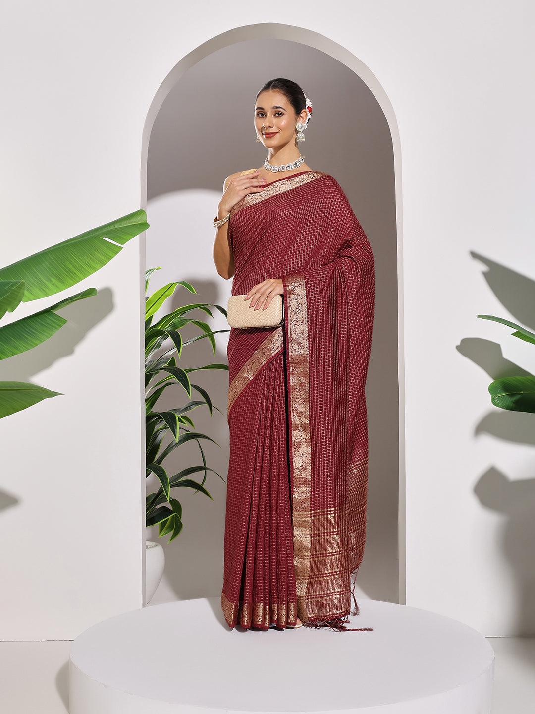 Zaari Jaal Tussar Saree