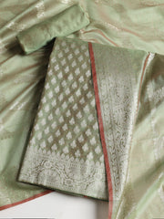 Woven Banarasi Chanderi Unstitched Suit With Dupatta