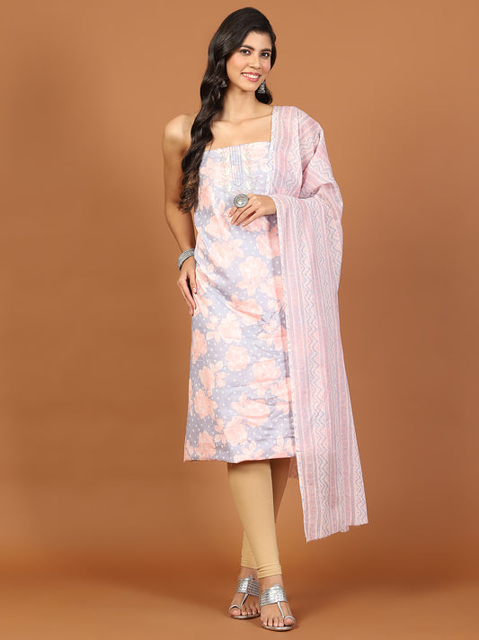 Neck Patti Printed Cotton Blend Unstitched Suit With Dupatta