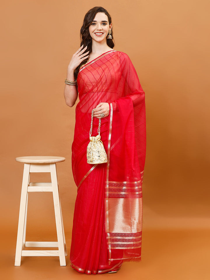Plain Zari Border Organza Saree