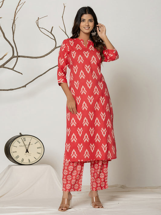 Printed Cotton Blend Kurta With Pants