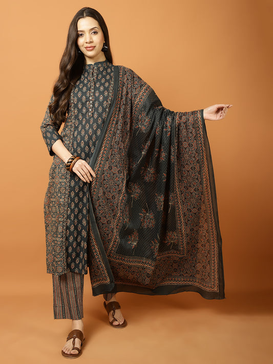 Printed Cotton Blend Suit Set with Dupatta