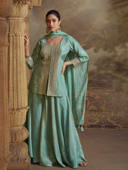 Embroidered Art Silk Kurti With Gharara & Dupatta