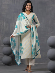 Printed Cotton Kurta With Pants & Dupatta