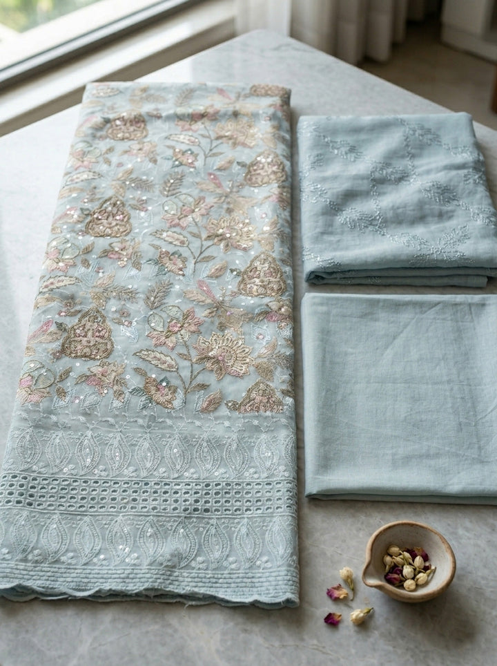 Embroidered Cotton Blend Unstitched Suit Pant &amp; Dupatta