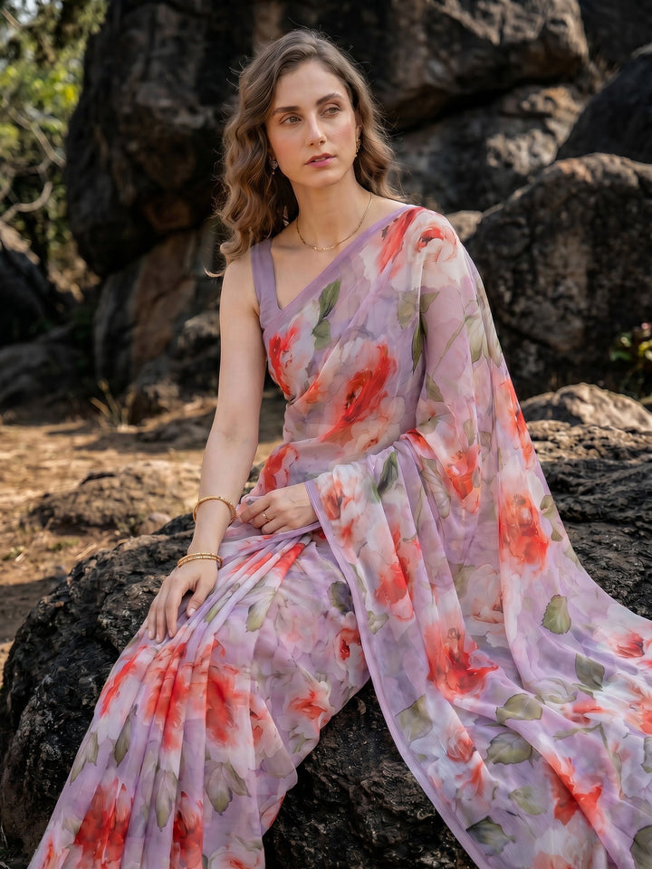 Digital Print Chiffon Saree