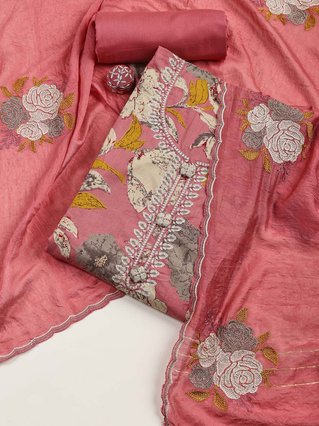 Printed Cotton Blend Unstitched Suit Piece With Dupatta