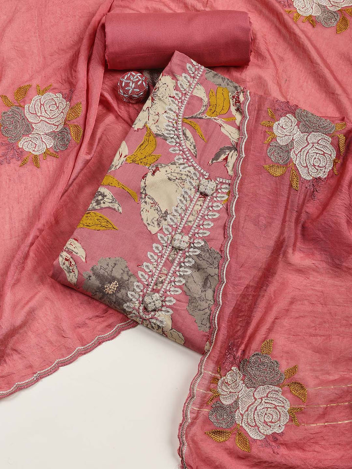 Printed Cotton Blend Unstitched Suit Piece With Dupatta