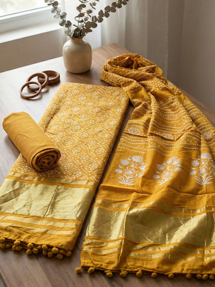 Digital Printed Cotton Blend Unstitched Suit With Pant &amp; Dupatta