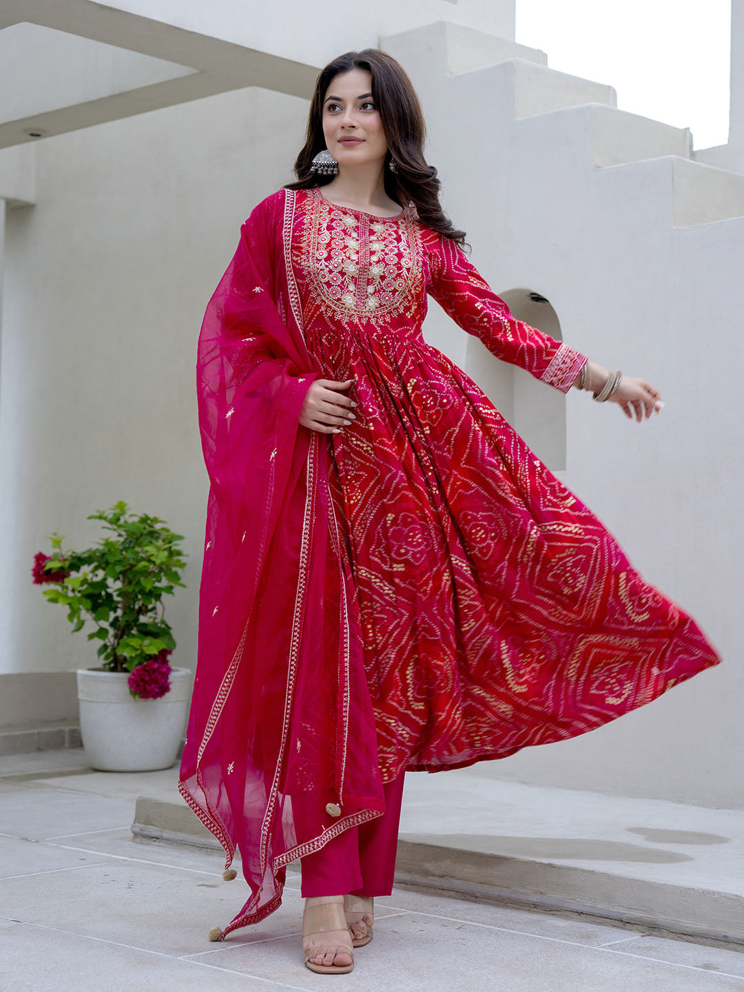 Floral Printed Cotton Blend Kurta With Pants & Dupatta